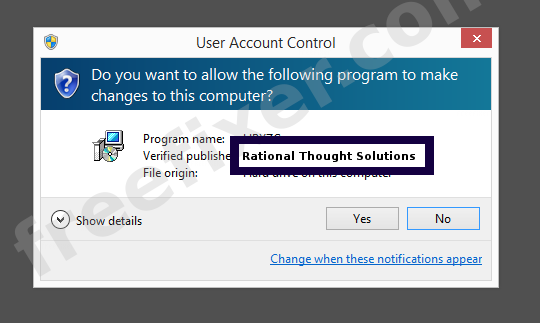 Screenshot where Rational Thought Solutions appears as the verified publisher in the UAC dialog